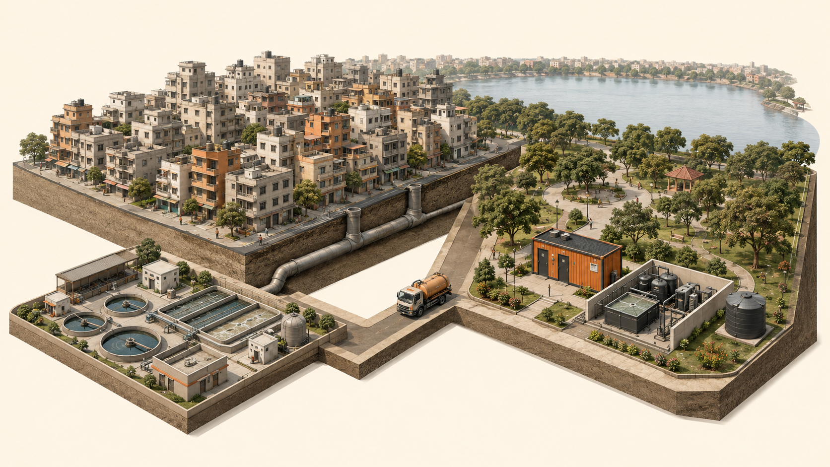 Visual used for Citywide sanitation uses more than one treatment route.