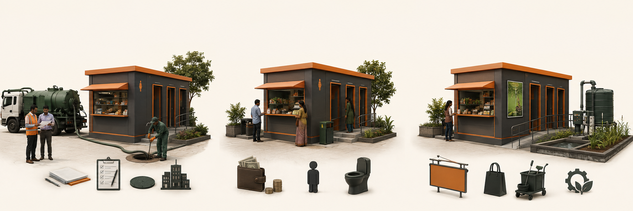 Visual used for The market: different ways to fund and run a toilet.